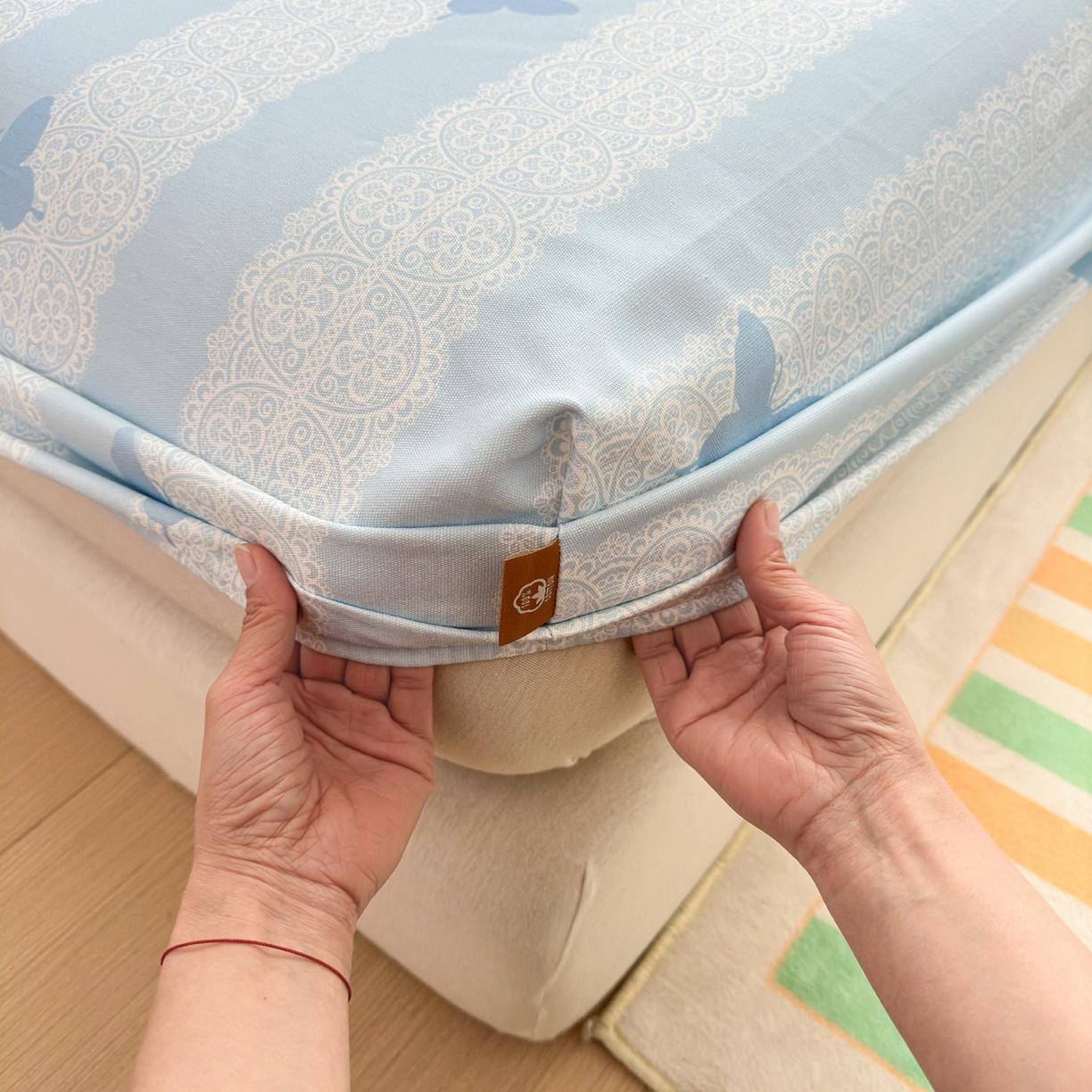 91家纺网 家纺一手货源 找家纺 女子家纺 2026新款全棉老粗布床笠 蝶恋花