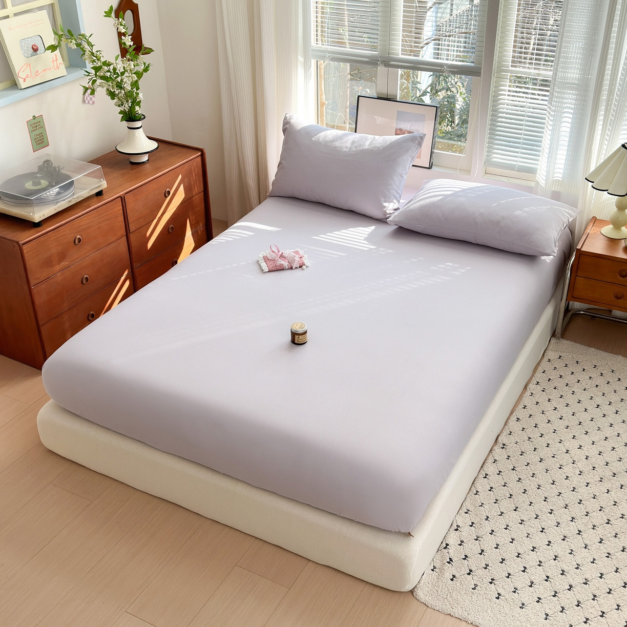 91家纺网 家纺一手货源 找家纺 女子家纺 2026新款全棉老粗布床笠 丁香紫