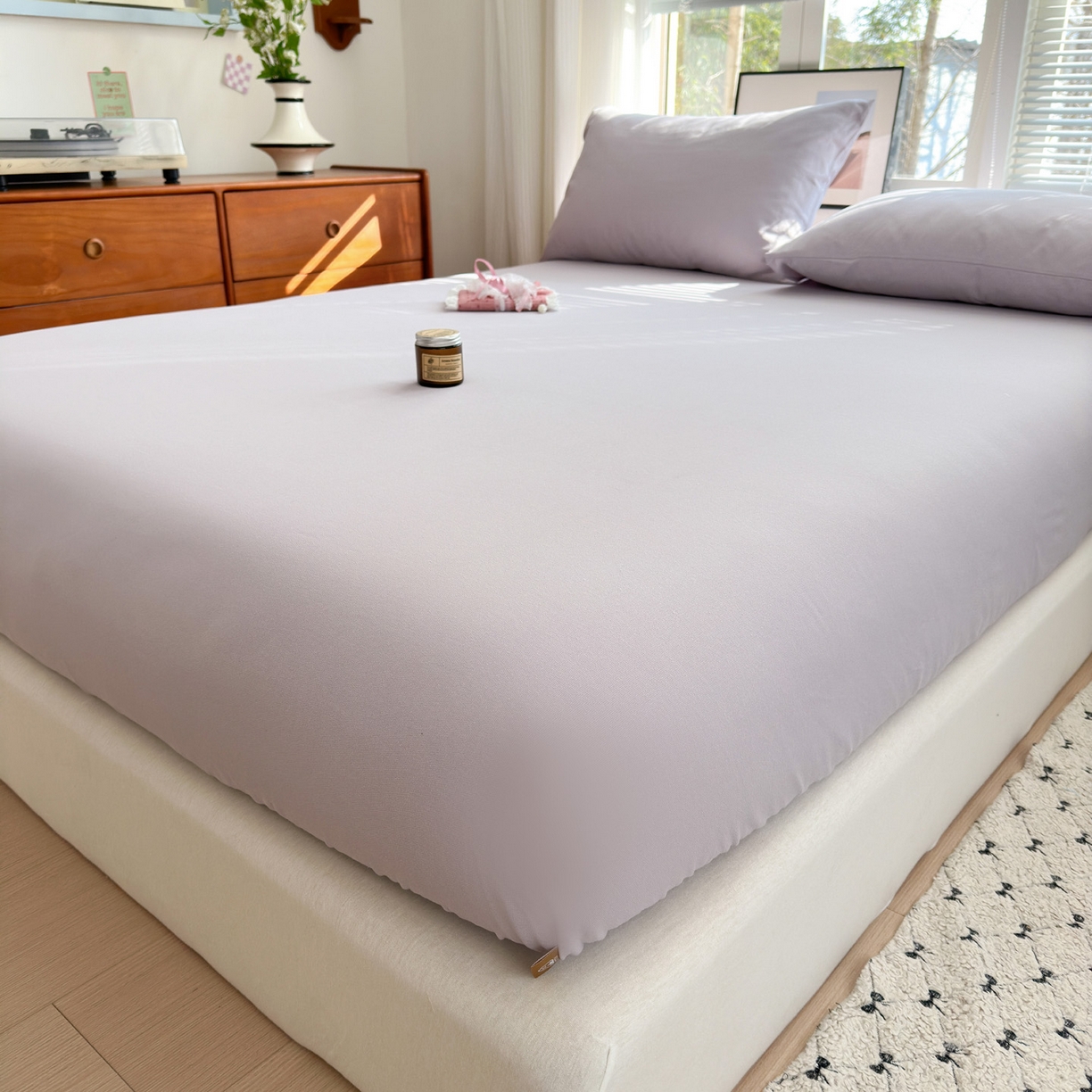 91家纺网 家纺一手货源 找家纺 女子家纺 2026新款全棉老粗布床笠 丁香紫