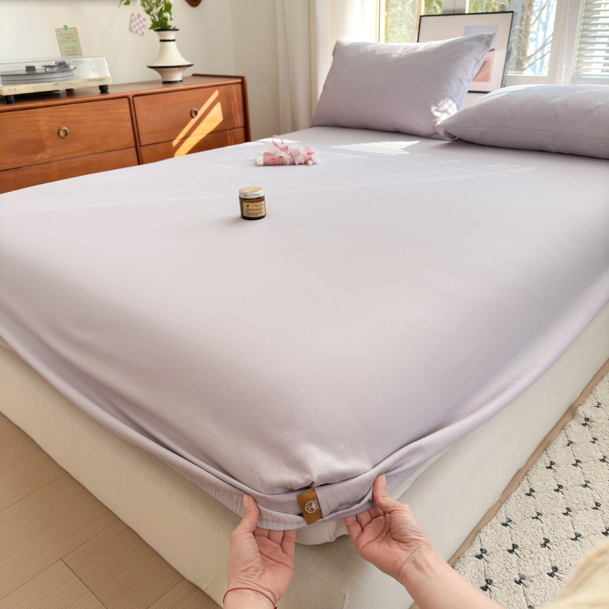 91家纺网 家纺一手货源 找家纺 女子家纺 2026新款全棉老粗布床笠 丁香紫