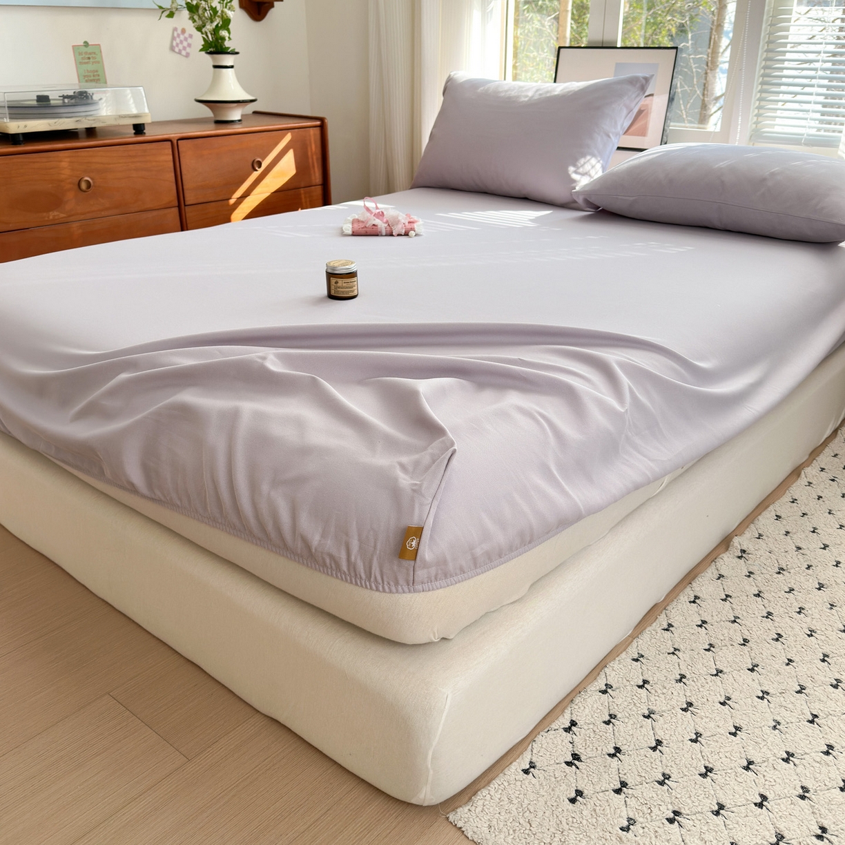 91家纺网 家纺一手货源 找家纺 女子家纺 2026新款全棉老粗布床笠 丁香紫