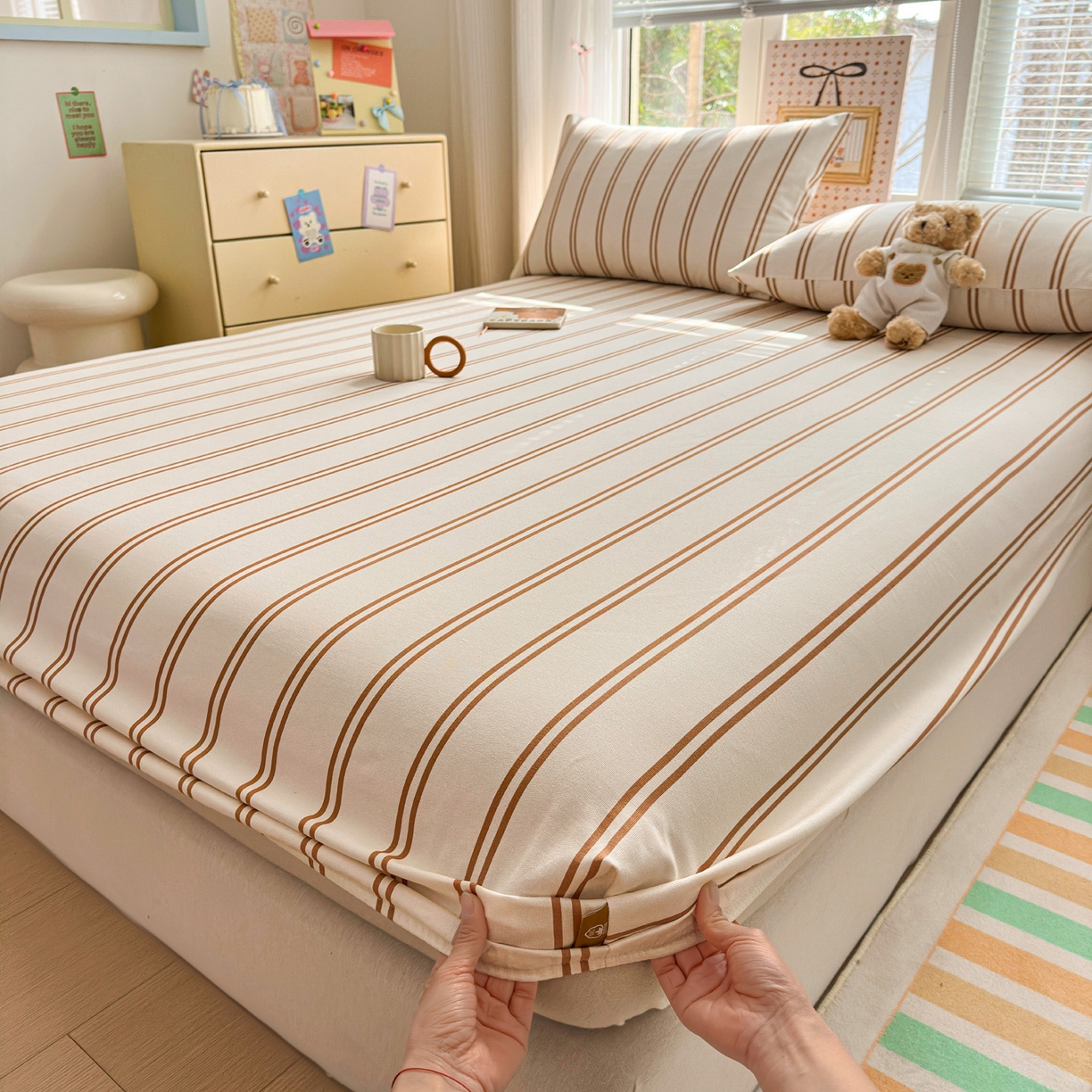 91家纺网 家纺一手货源 找家纺 女子家纺 2026新款全棉老粗布床笠 风月-米