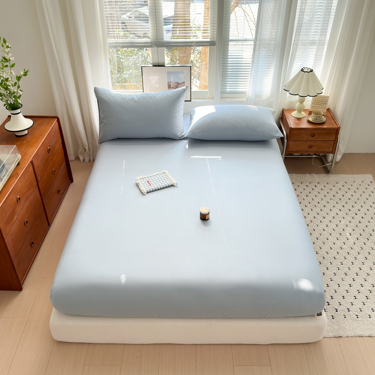 女子家纺 2026新款全棉老粗布床笠 海蓝