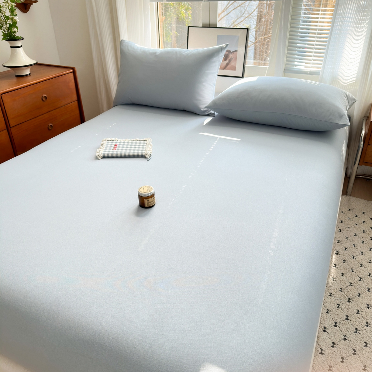 91家纺网 家纺一手货源 找家纺 女子家纺 2026新款全棉老粗布床笠 海蓝