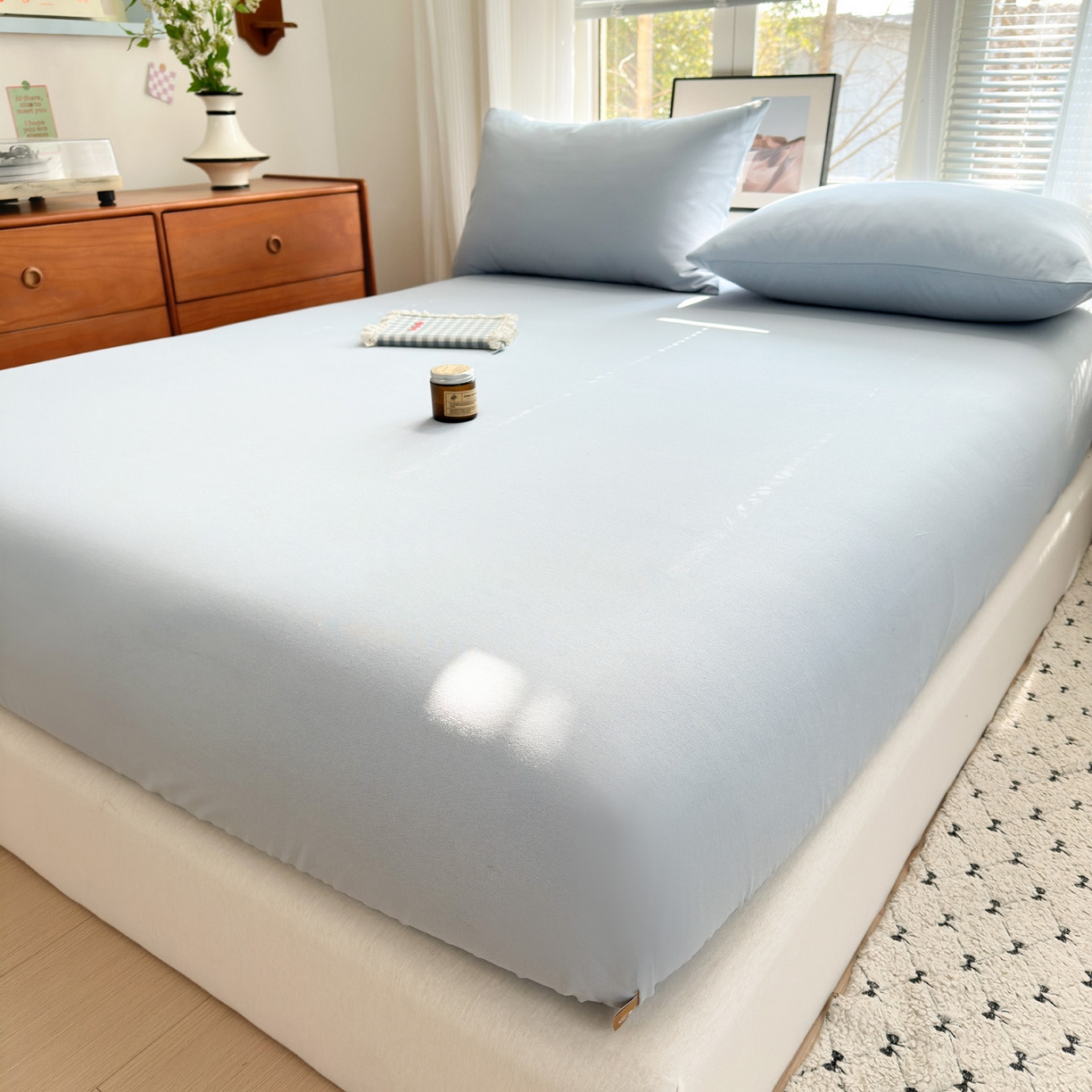 91家纺网 家纺一手货源 找家纺 女子家纺 2026新款全棉老粗布床笠 海蓝