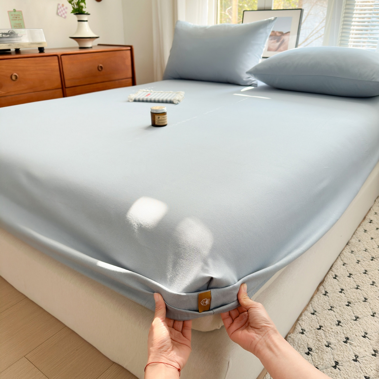 91家纺网 家纺一手货源 找家纺 女子家纺 2026新款全棉老粗布床笠 海蓝