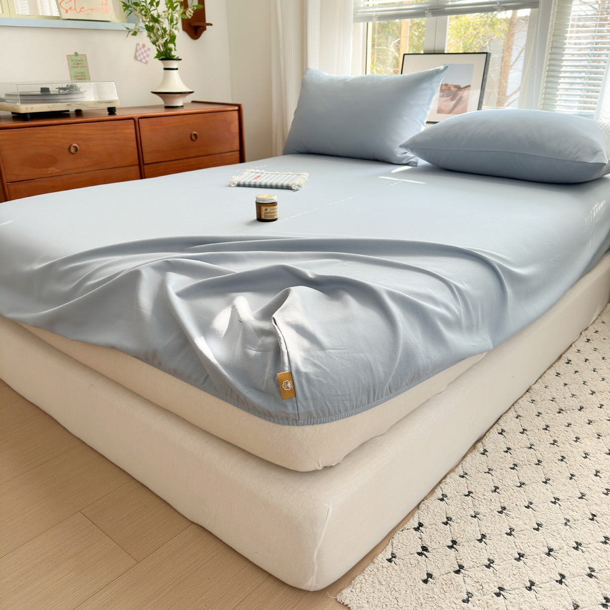 91家纺网 家纺一手货源 找家纺 女子家纺 2026新款全棉老粗布床笠 海蓝