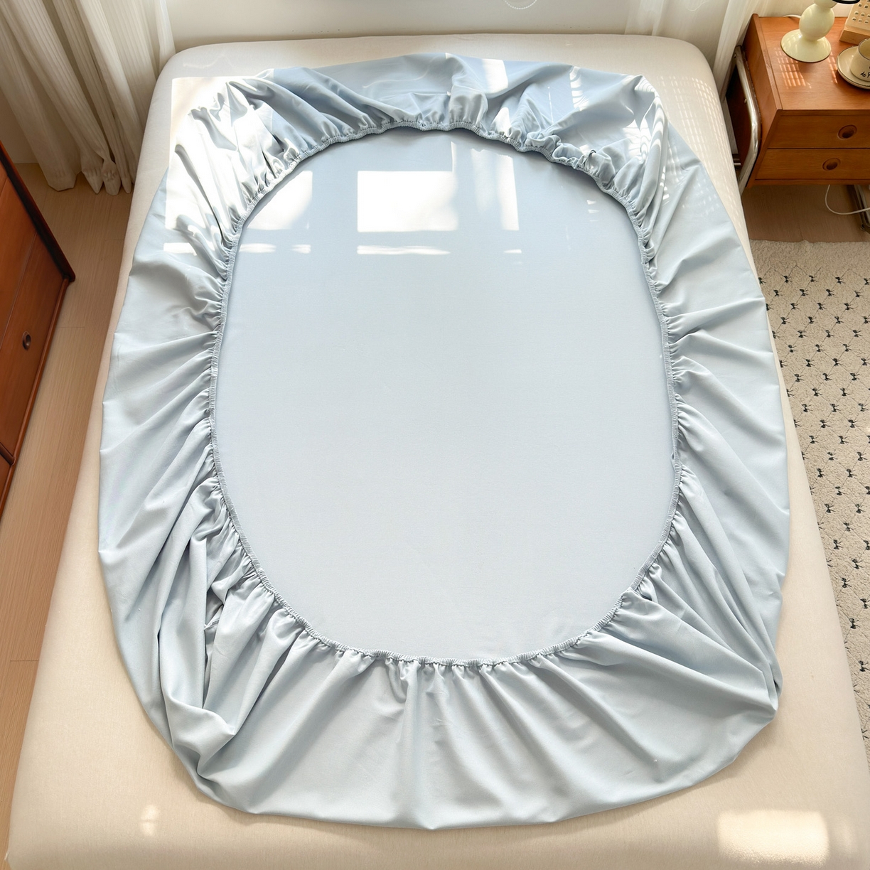 91家纺网 家纺一手货源 找家纺 女子家纺 2026新款全棉老粗布床笠 海蓝