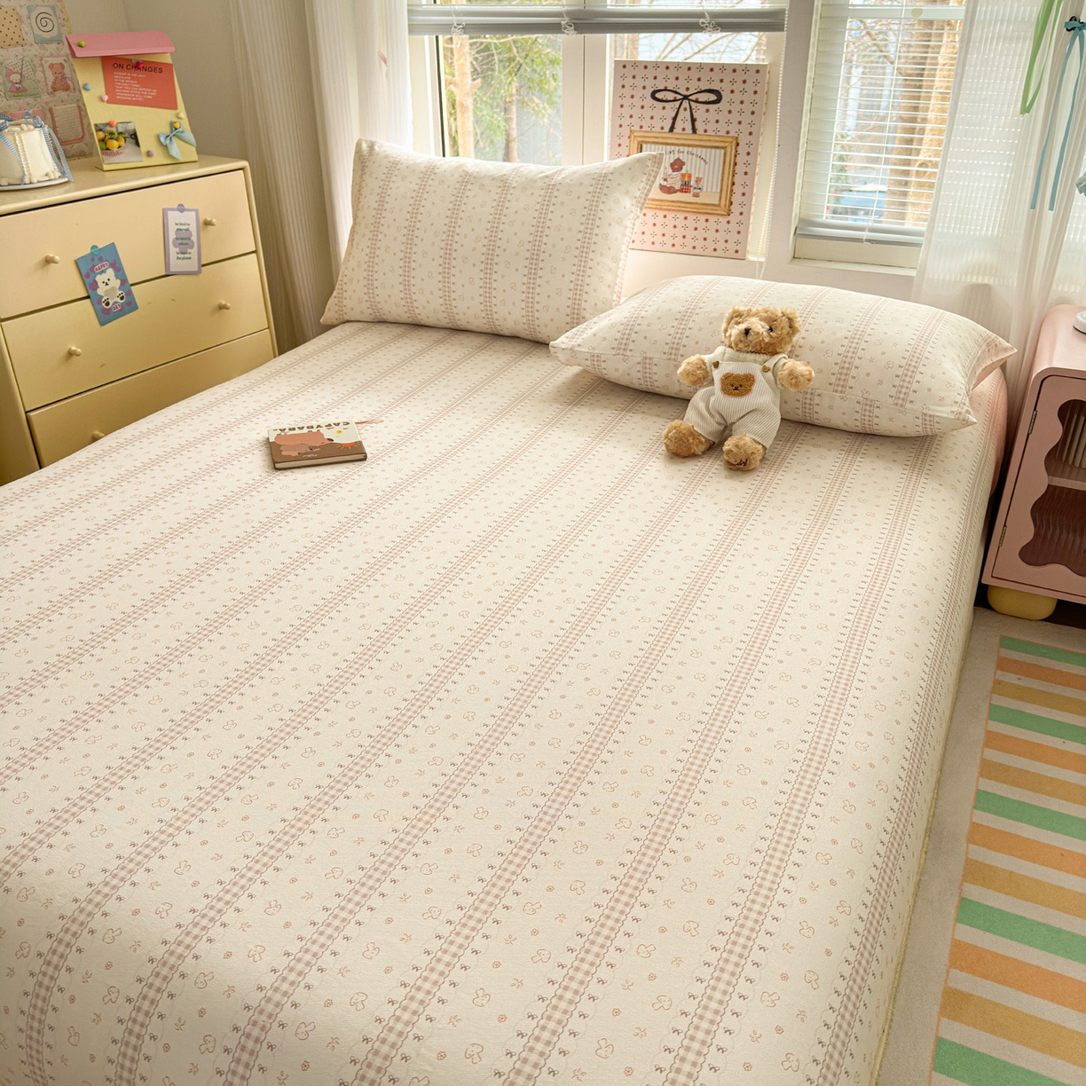 91家纺网 家纺一手货源 找家纺 女子家纺 2026新款全棉老粗布床笠 幻彩