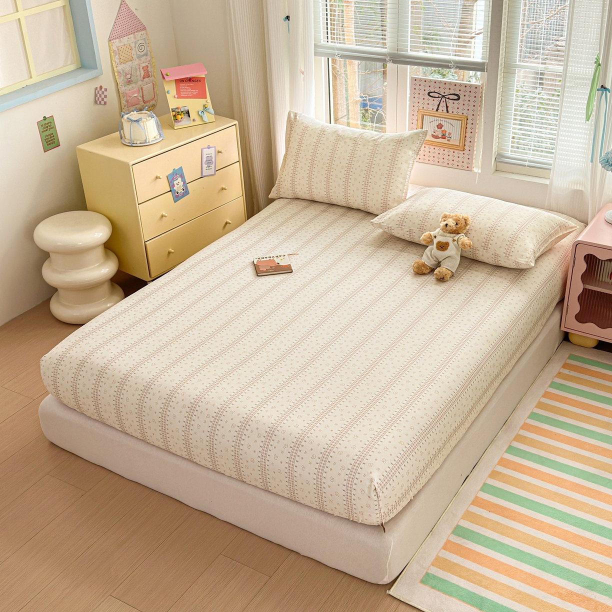 91家纺网 家纺一手货源 找家纺 女子家纺 2026新款全棉老粗布床笠 幻彩