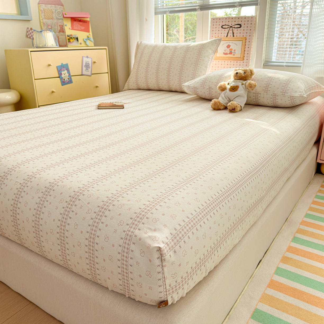 91家纺网 家纺一手货源 找家纺 女子家纺 2026新款全棉老粗布床笠 幻彩