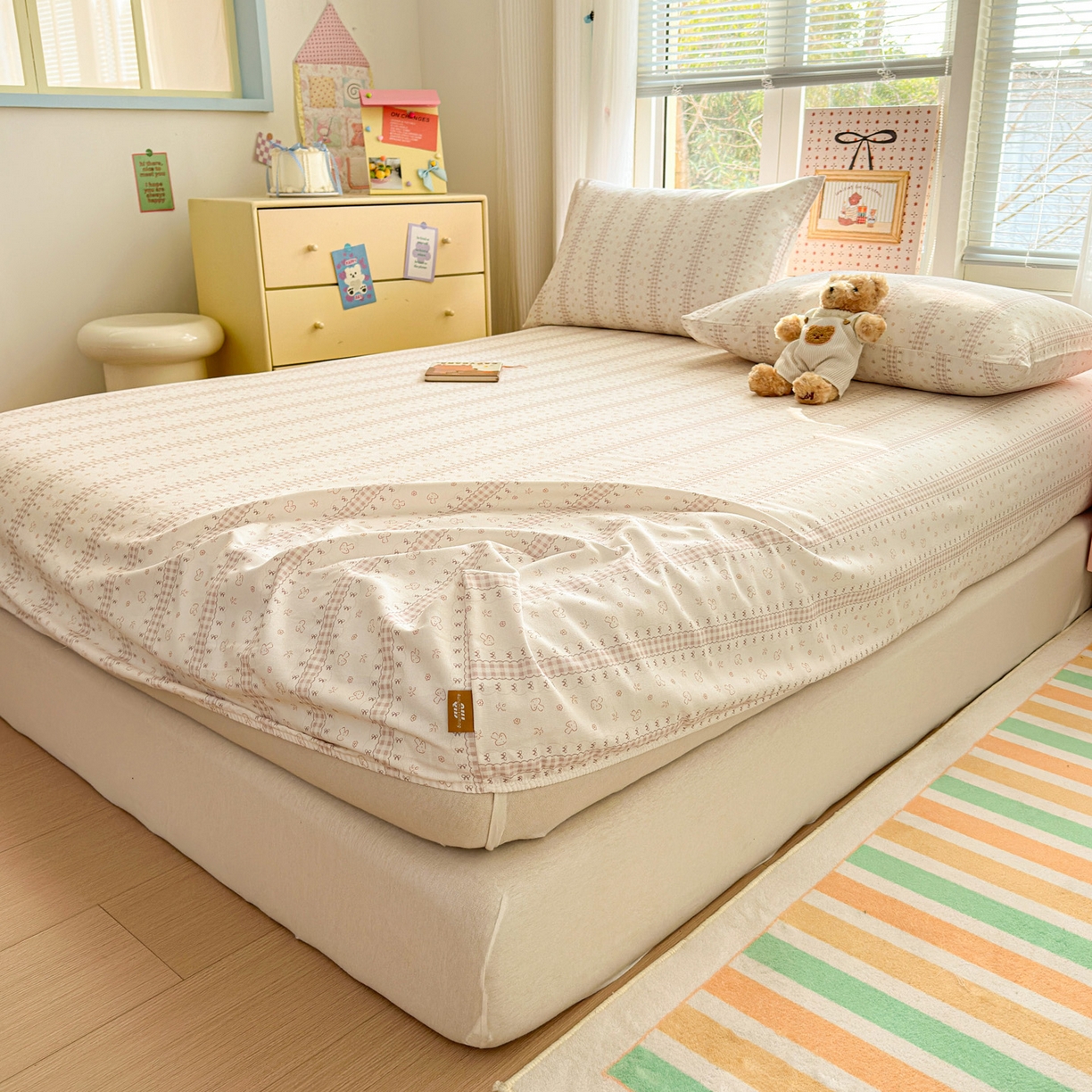 91家纺网 家纺一手货源 找家纺 女子家纺 2026新款全棉老粗布床笠 幻彩