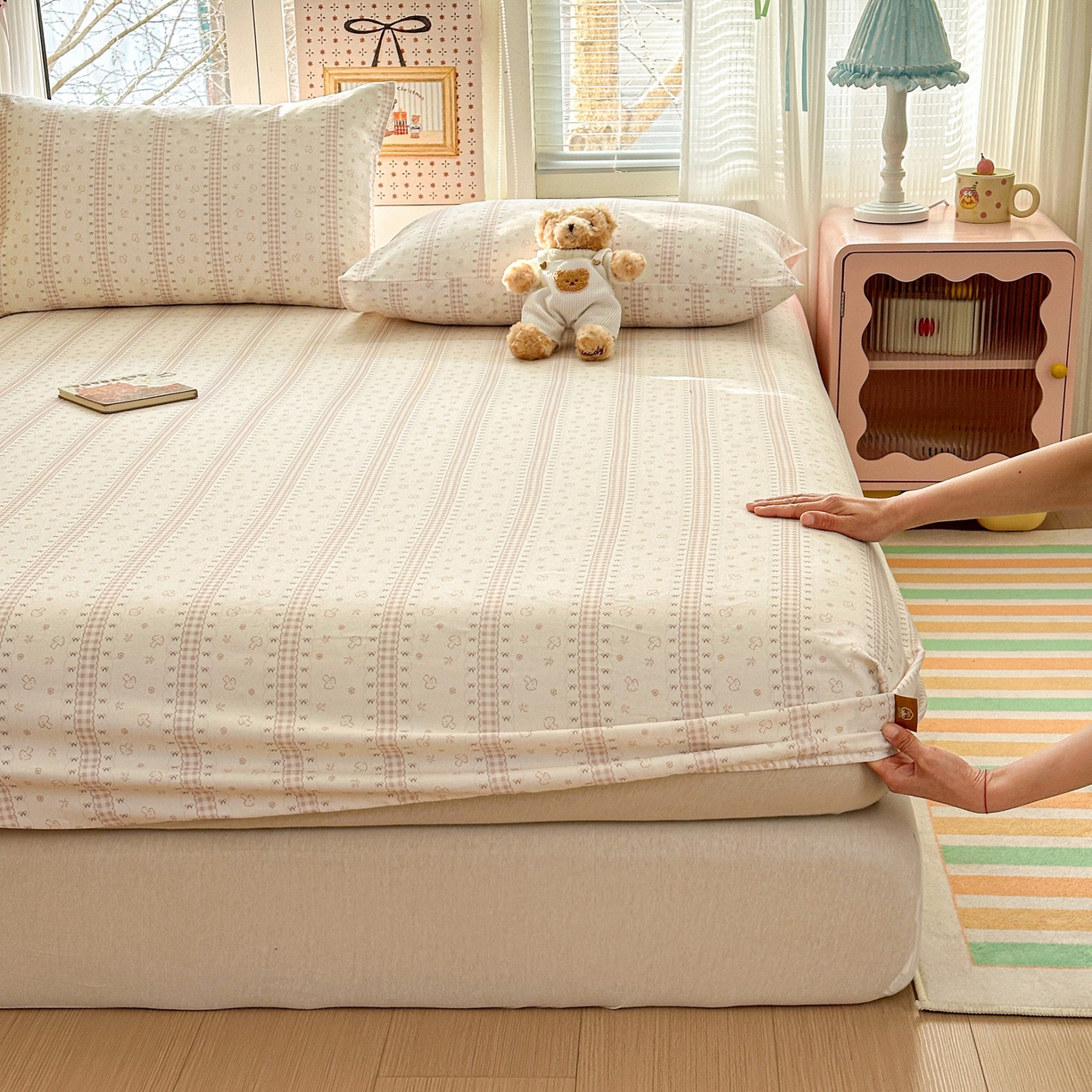 91家纺网 家纺一手货源 找家纺 女子家纺 2026新款全棉老粗布床笠 幻彩