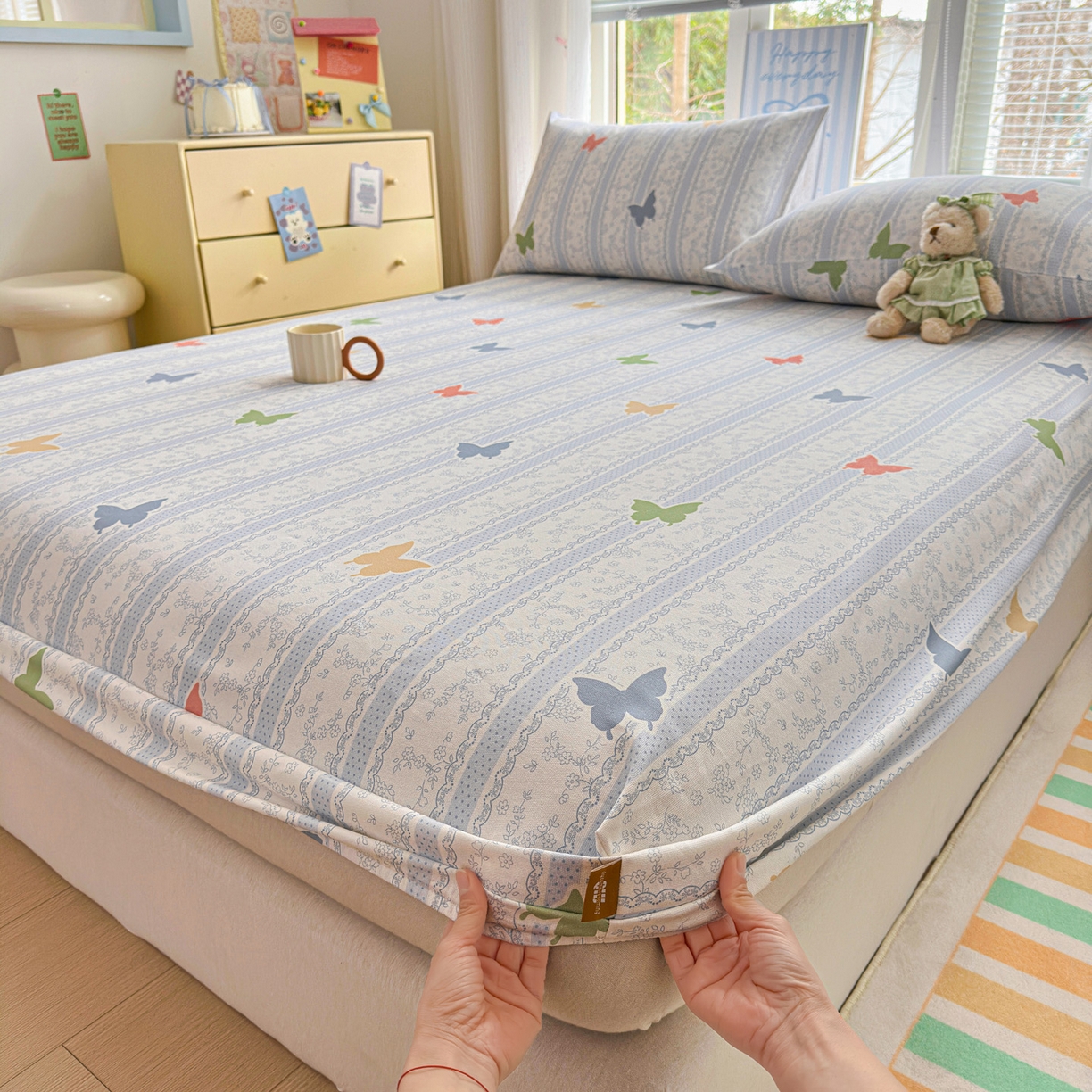 91家纺网 家纺一手货源 找家纺 女子家纺 2026新款全棉老粗布床笠 简爱