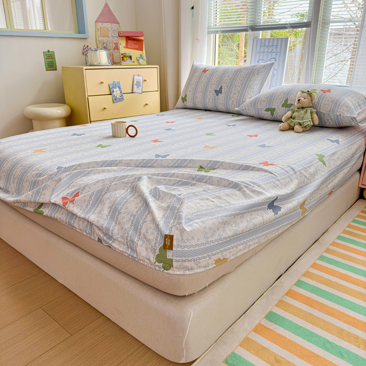 91家纺网 家纺一手货源 找家纺 女子家纺 2026新款全棉老粗布床笠 简爱