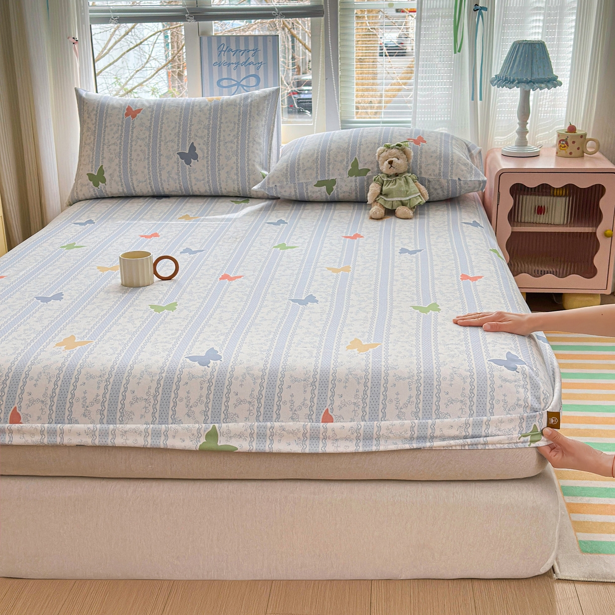 91家纺网 家纺一手货源 找家纺 女子家纺 2026新款全棉老粗布床笠 简爱