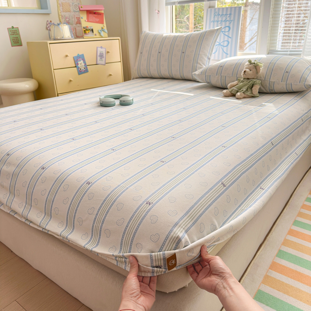 91家纺网 家纺一手货源 找家纺 女子家纺 2026新款全棉老粗布床笠 简恋