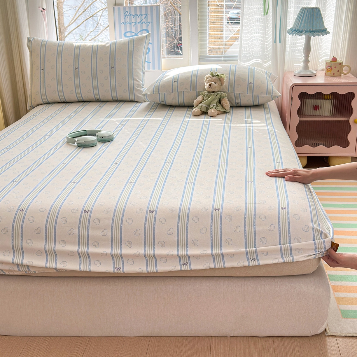 91家纺网 家纺一手货源 找家纺 女子家纺 2026新款全棉老粗布床笠 简恋