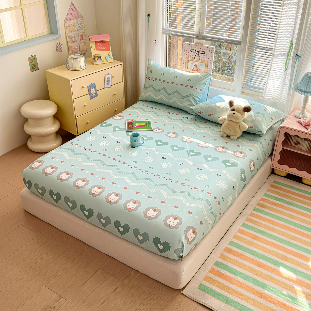 91家纺网 家纺一手货源 找家纺 女子家纺 2026新款全棉老粗布床笠 奶酪