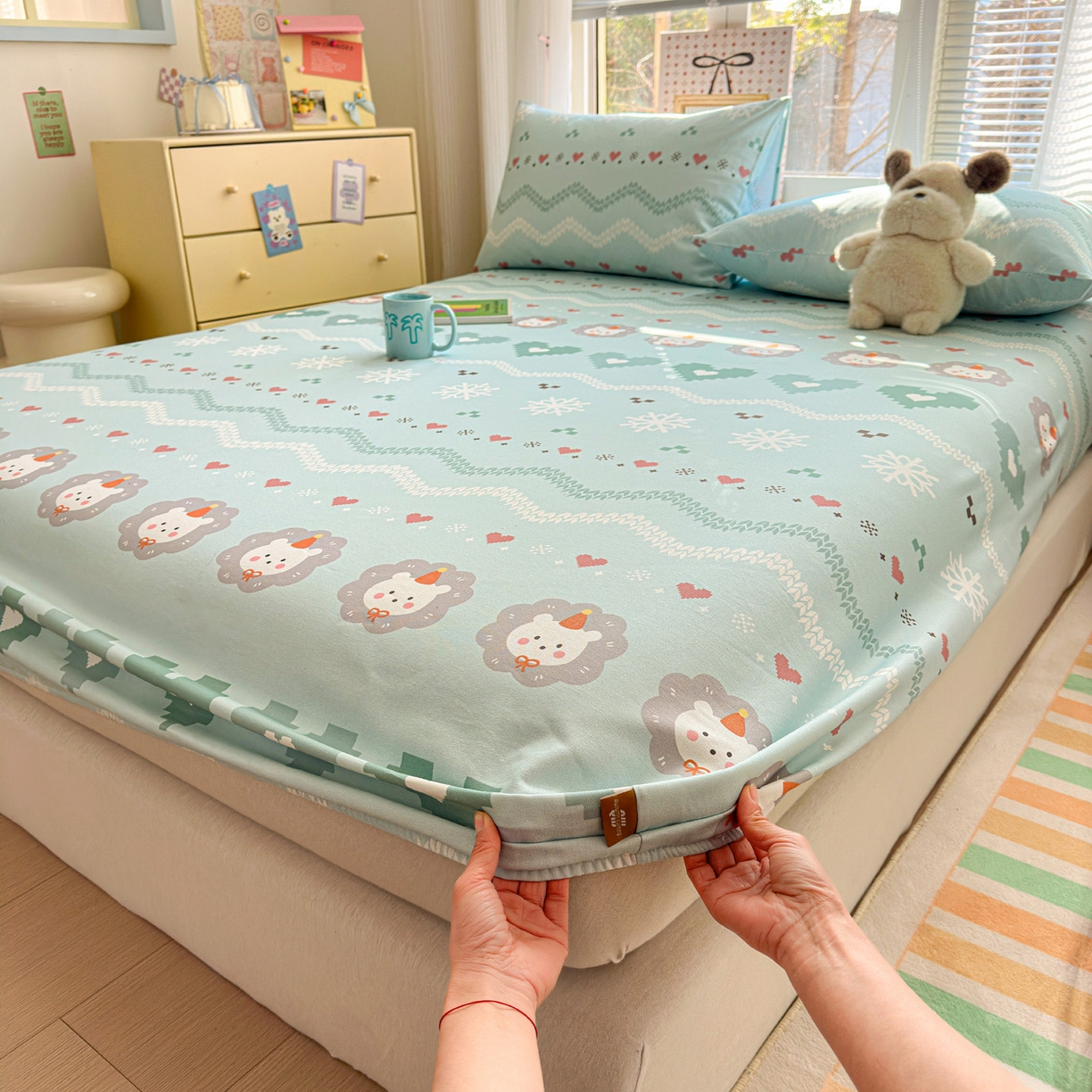 91家纺网 家纺一手货源 找家纺 女子家纺 2026新款全棉老粗布床笠 奶酪