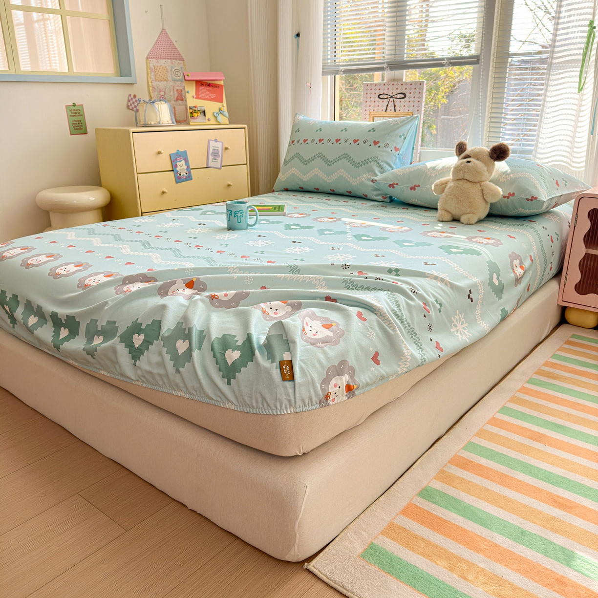 91家纺网 家纺一手货源 找家纺 女子家纺 2026新款全棉老粗布床笠 奶酪