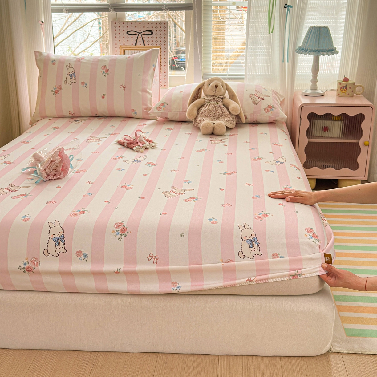 91家纺网 家纺一手货源 找家纺 女子家纺 2026新款全棉老粗布床笠 奇奇兔