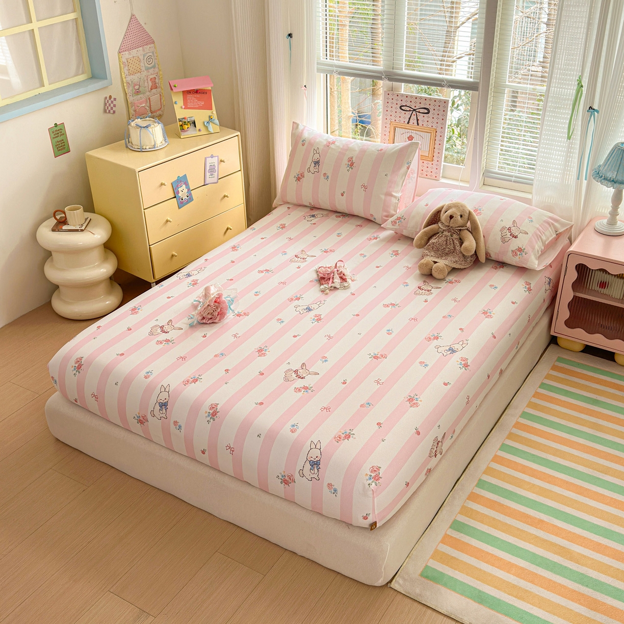 91家纺网 家纺一手货源 找家纺 女子家纺 2026新款全棉老粗布床笠 奇奇兔