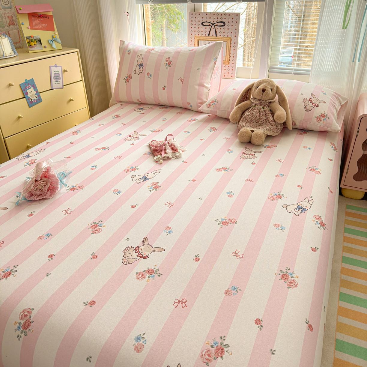 91家纺网 家纺一手货源 找家纺 女子家纺 2026新款全棉老粗布床笠 奇奇兔