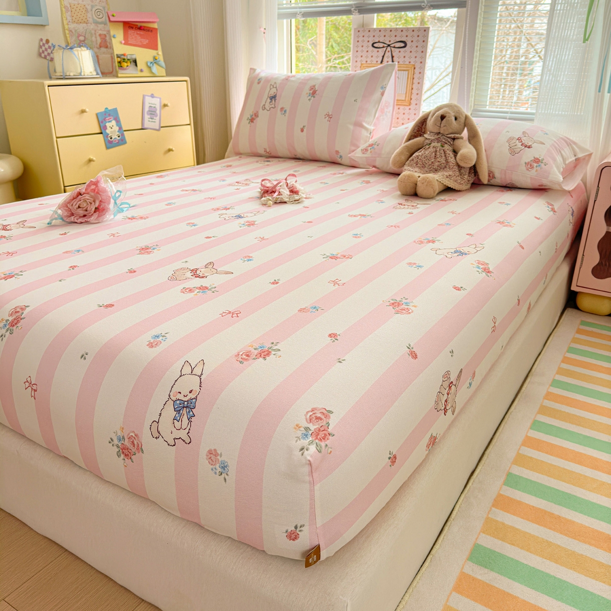 91家纺网 家纺一手货源 找家纺 女子家纺 2026新款全棉老粗布床笠 奇奇兔