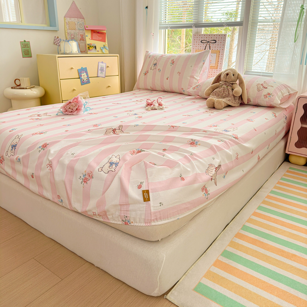 91家纺网 家纺一手货源 找家纺 女子家纺 2026新款全棉老粗布床笠 奇奇兔