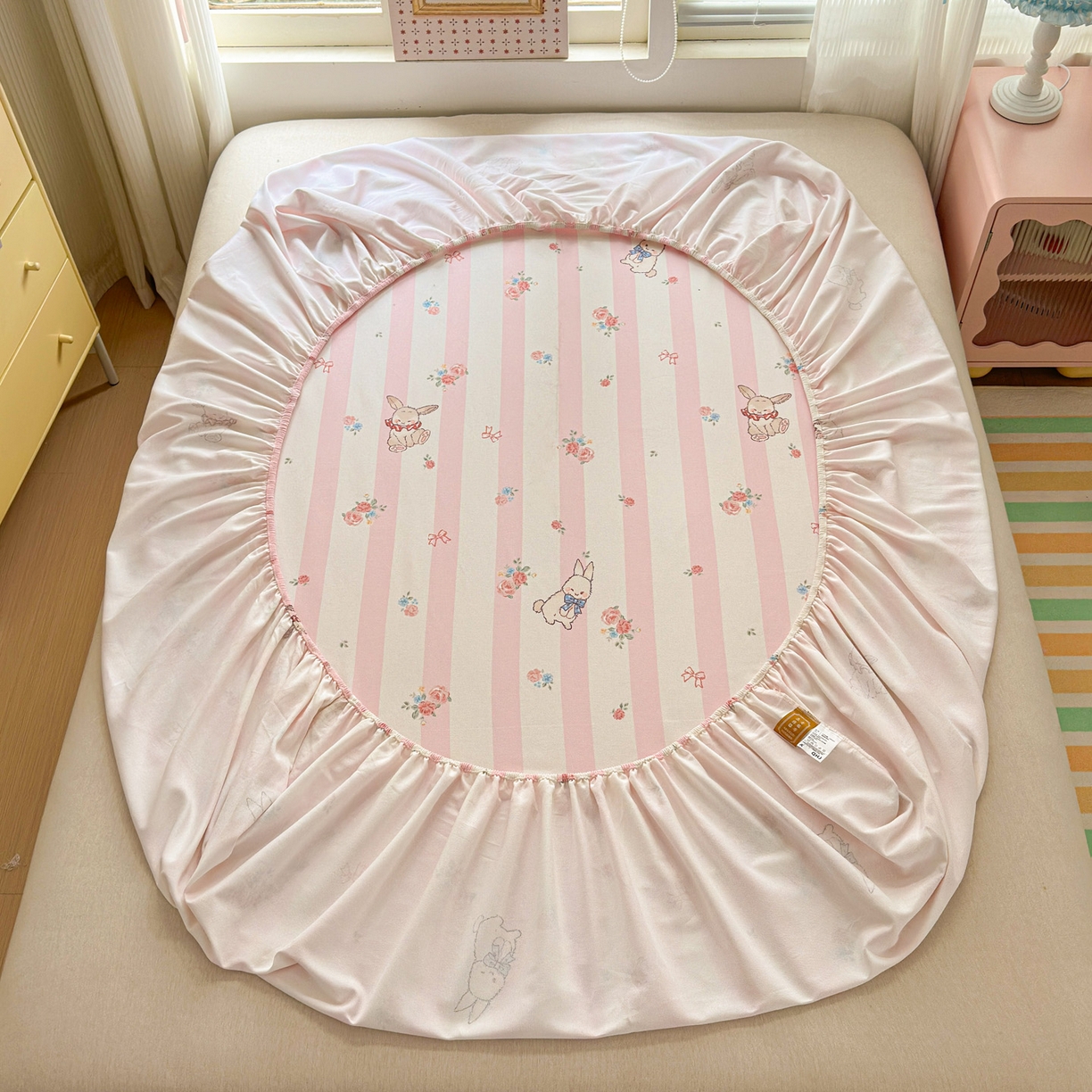 91家纺网 家纺一手货源 找家纺 女子家纺 2026新款全棉老粗布床笠 奇奇兔