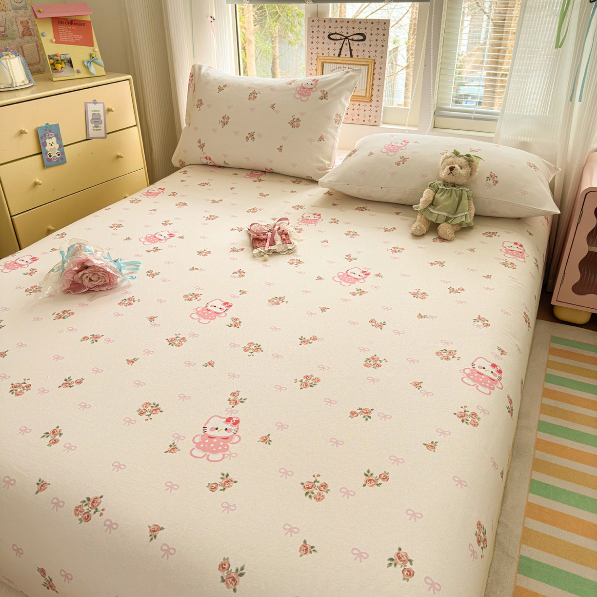 91家纺网 家纺一手货源 找家纺 女子家纺 2026新款全棉老粗布床笠 小甜甜