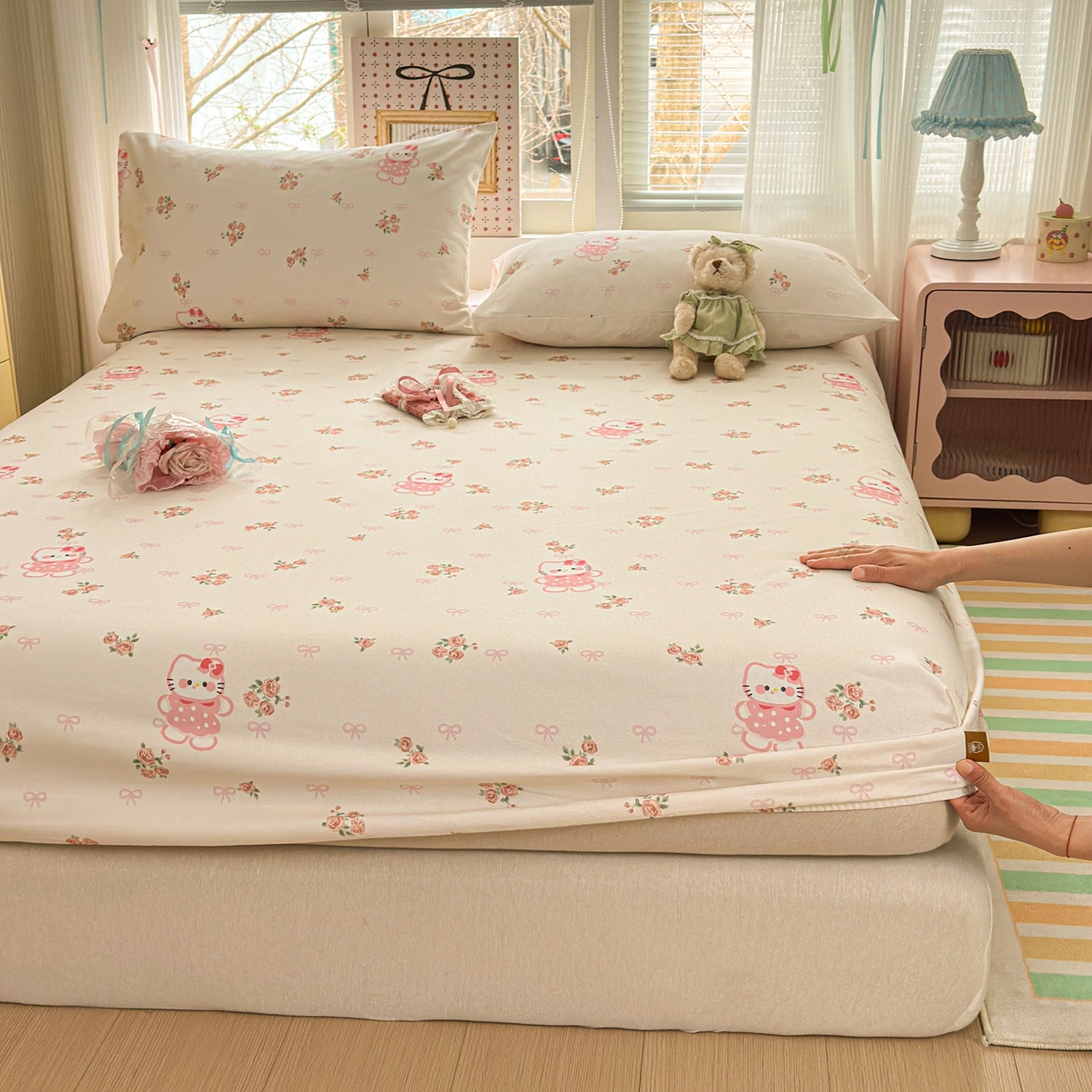 91家纺网 家纺一手货源 找家纺 女子家纺 2026新款全棉老粗布床笠 小甜甜