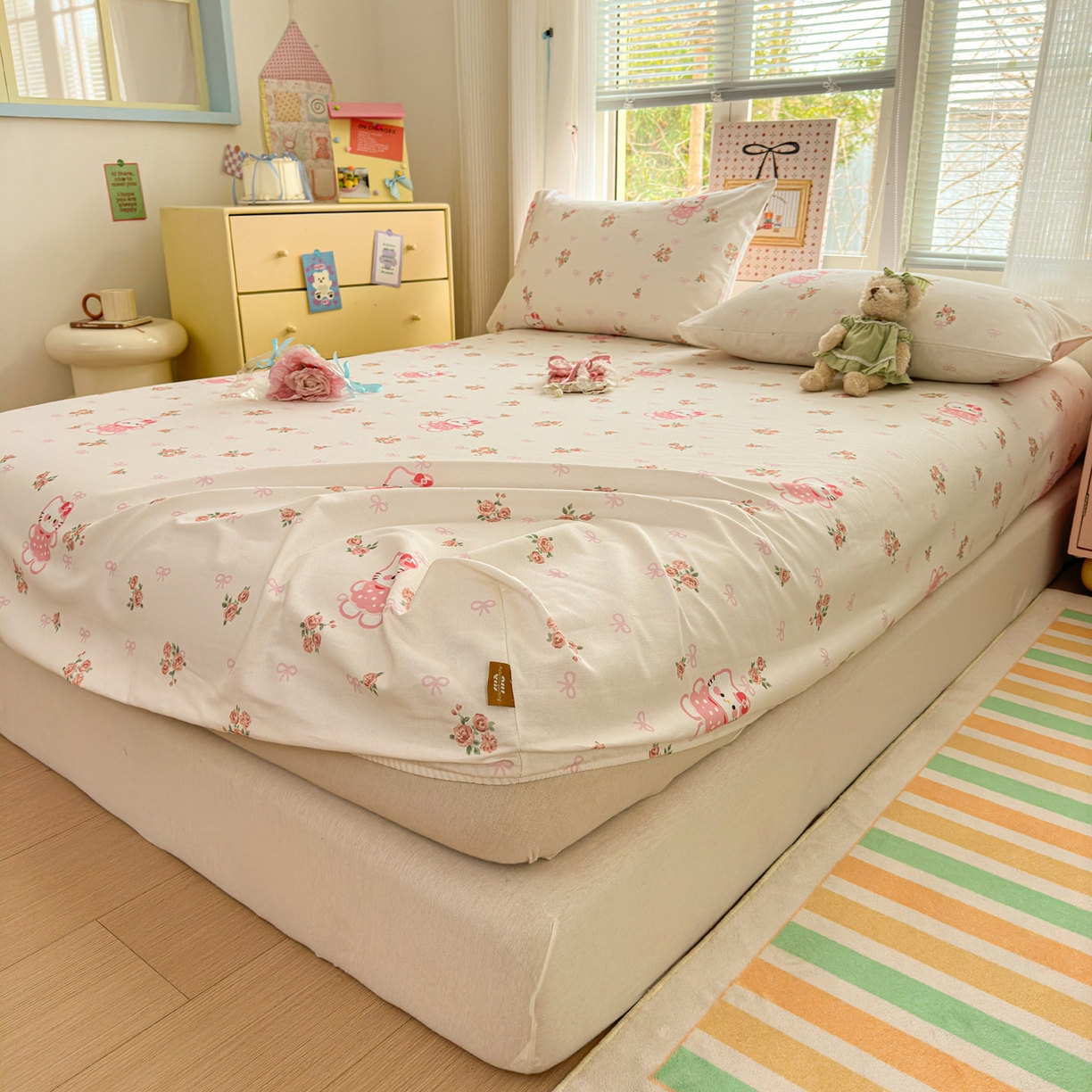 91家纺网 家纺一手货源 找家纺 女子家纺 2026新款全棉老粗布床笠 小甜甜