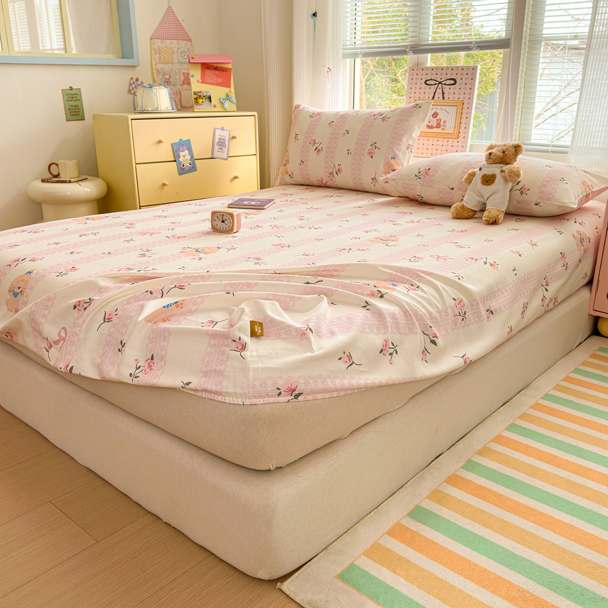 91家纺网 家纺一手货源 找家纺 女子家纺 2026新款全棉老粗布床笠 星愿