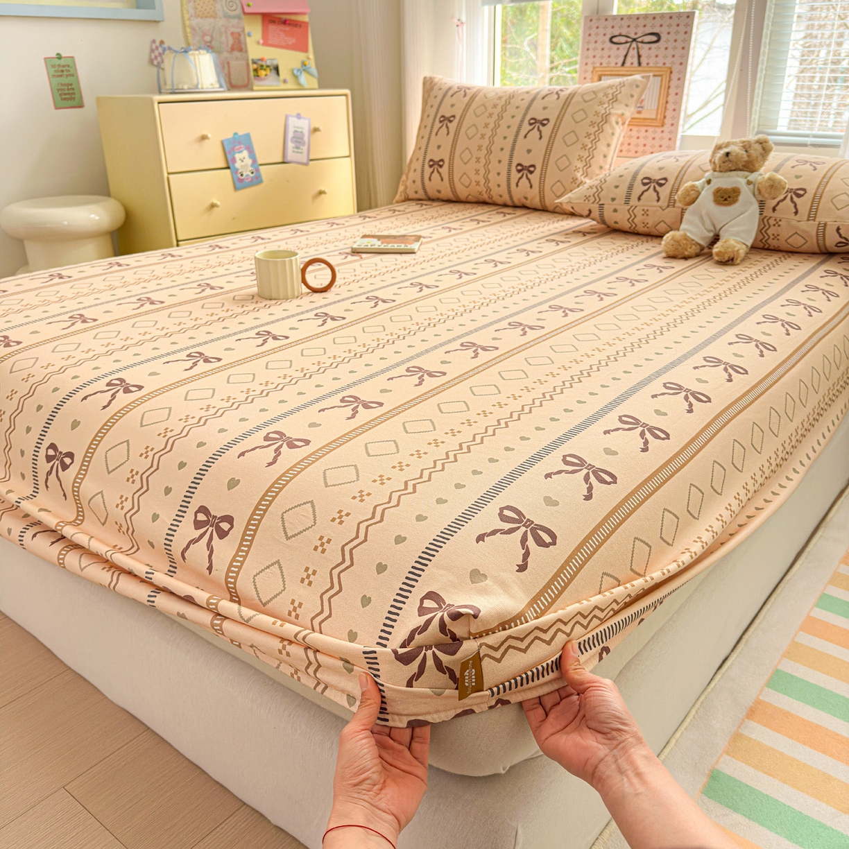 91家纺网 家纺一手货源 找家纺 女子家纺 2026新款全棉老粗布床笠 幸运结