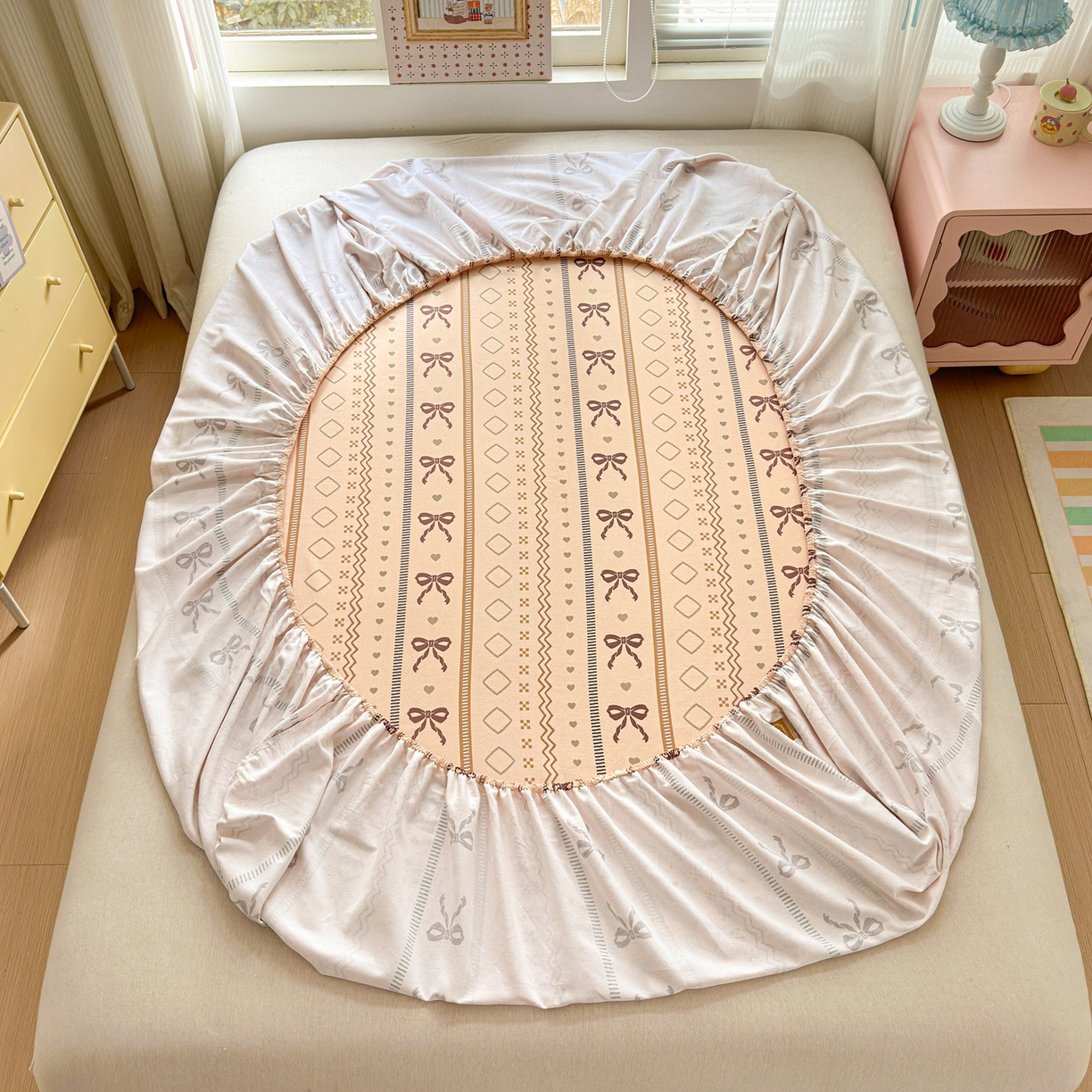 91家纺网 家纺一手货源 找家纺 女子家纺 2026新款全棉老粗布床笠 幸运结