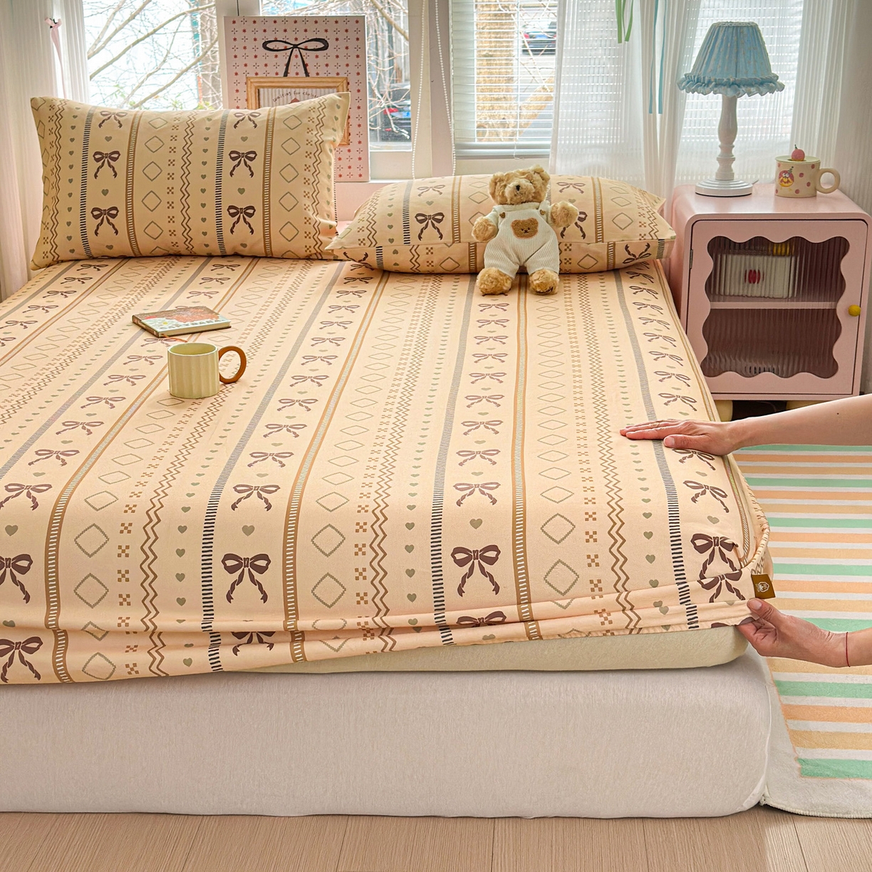 91家纺网 家纺一手货源 找家纺 女子家纺 2026新款全棉老粗布床笠 幸运结