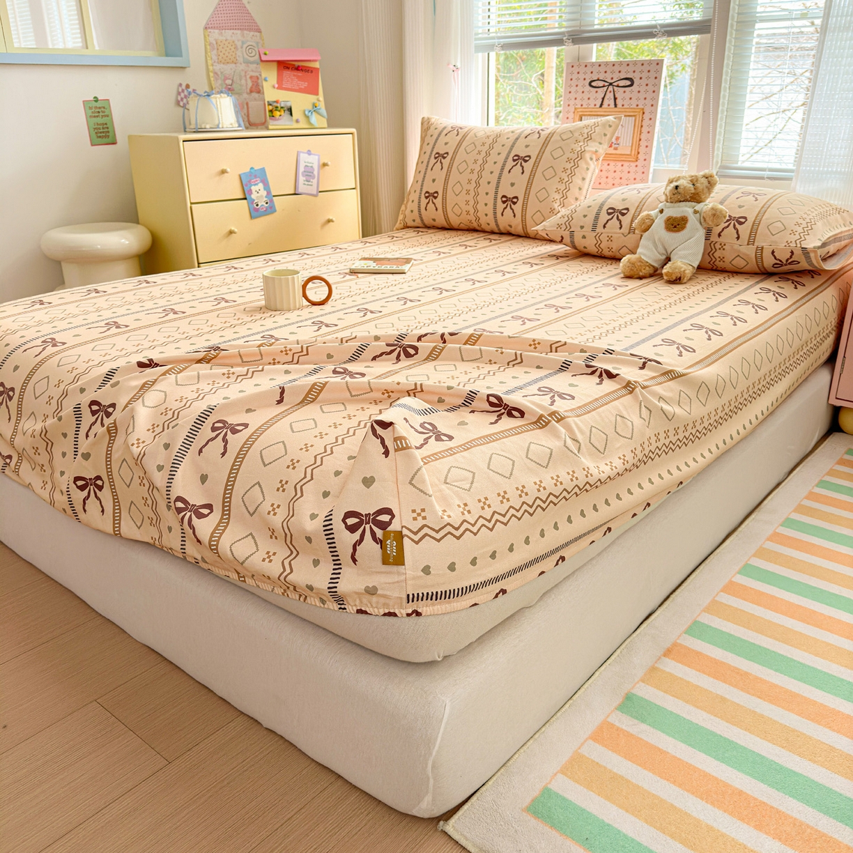 91家纺网 家纺一手货源 找家纺 女子家纺 2026新款全棉老粗布床笠 幸运结