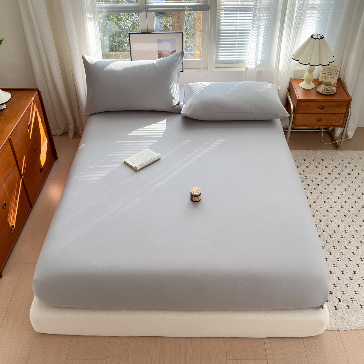 女子家纺 2026新款全棉老粗布床笠 雪花银