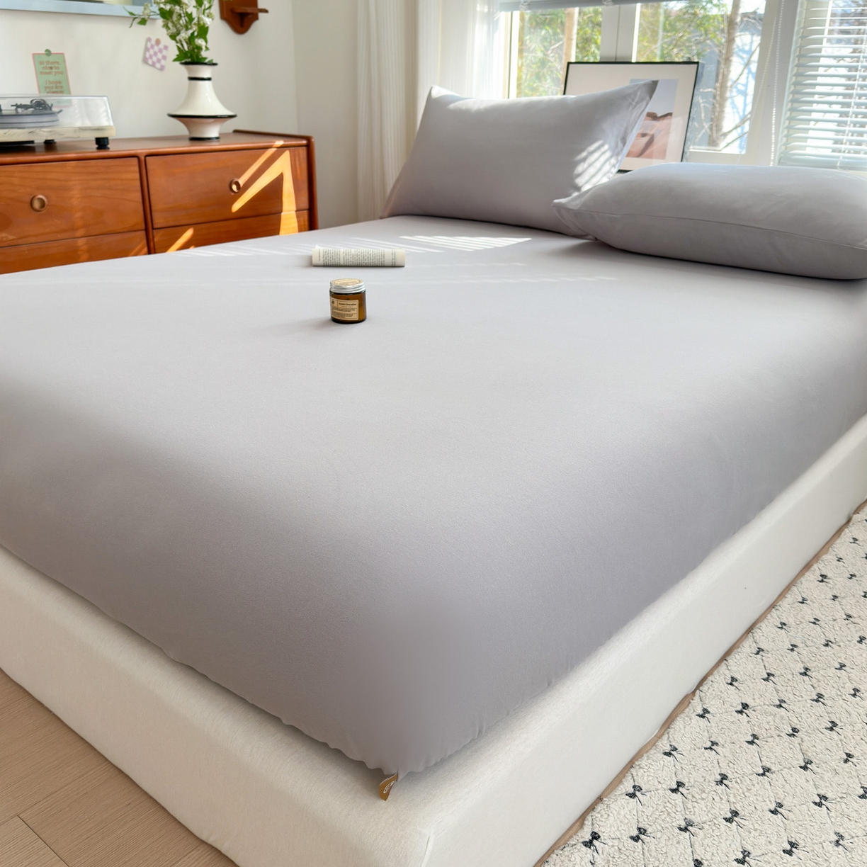 91家纺网 家纺一手货源 找家纺 女子家纺 2026新款全棉老粗布床笠 雪花银