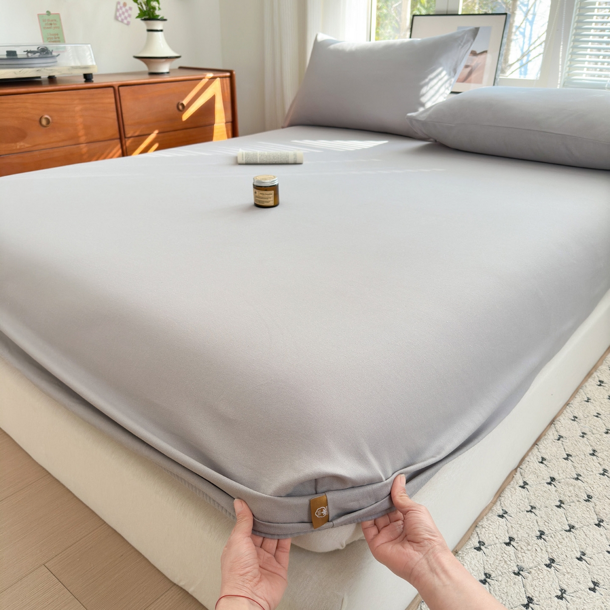 91家纺网 家纺一手货源 找家纺 女子家纺 2026新款全棉老粗布床笠 雪花银