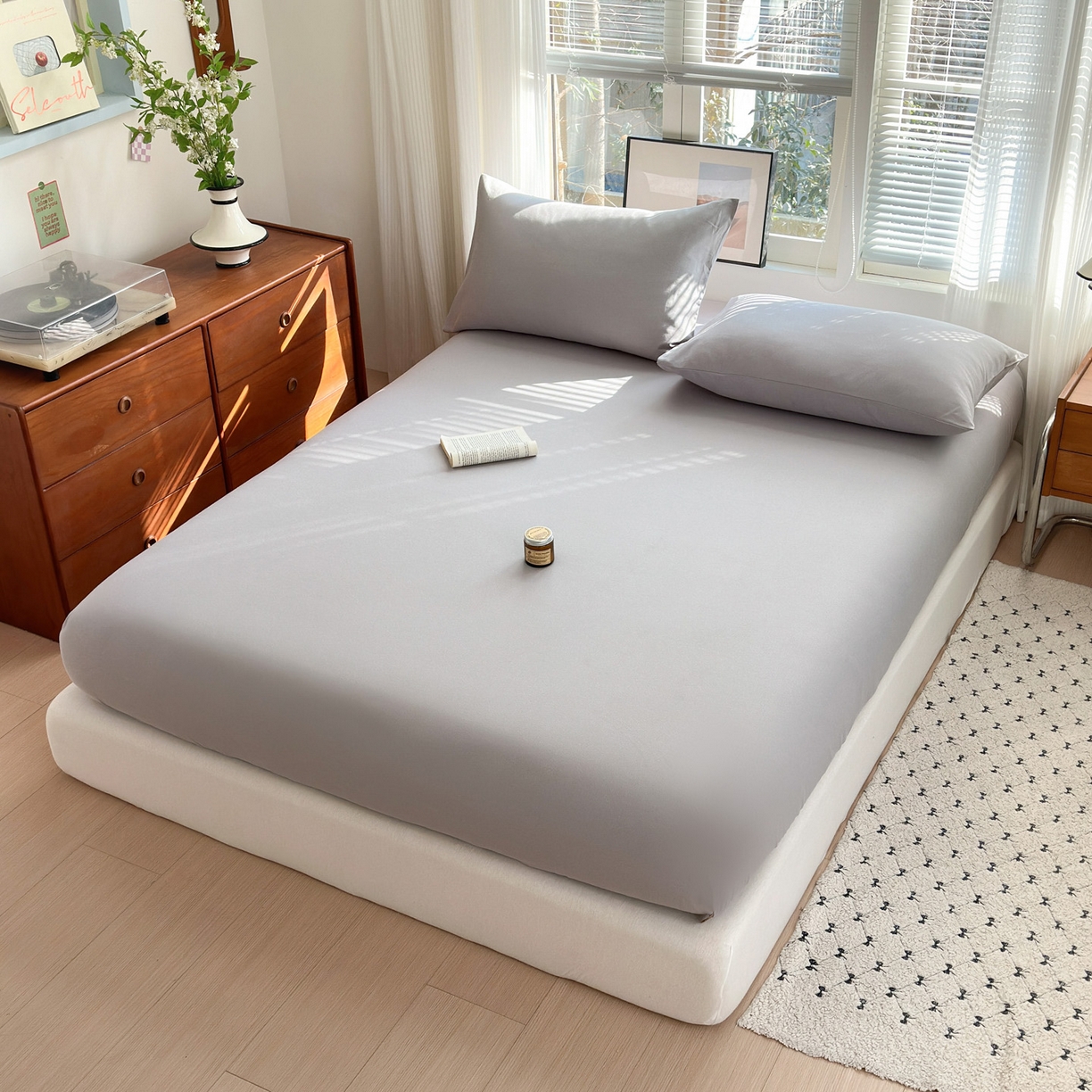 91家纺网 家纺一手货源 找家纺 女子家纺 2026新款全棉老粗布床笠 雪花银