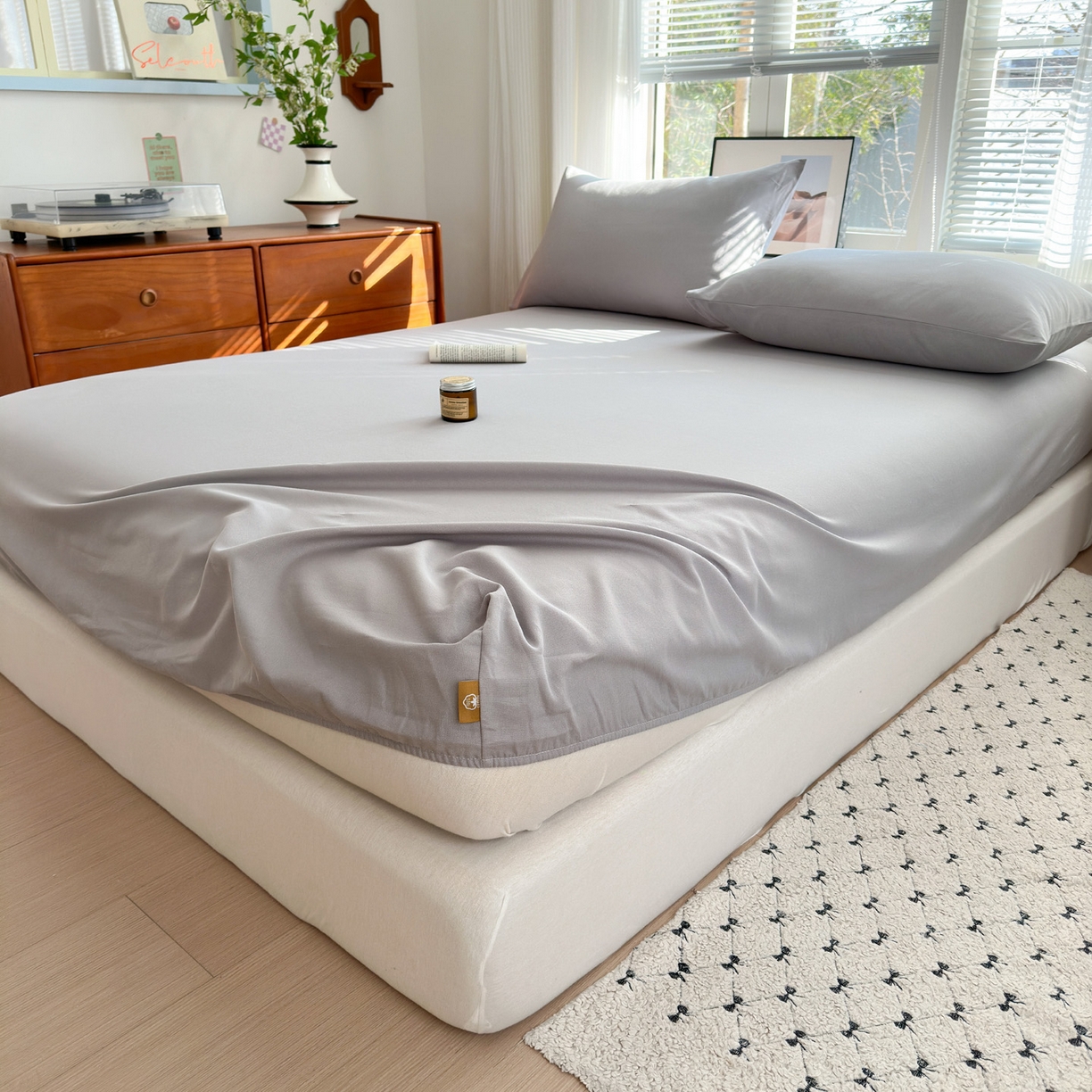 91家纺网 家纺一手货源 找家纺 女子家纺 2026新款全棉老粗布床笠 雪花银