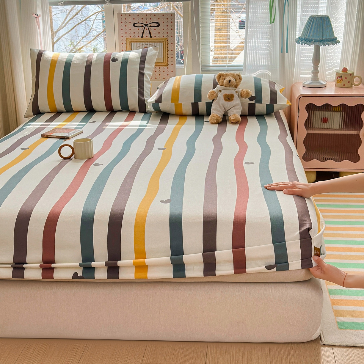 91家纺网 家纺一手货源 找家纺 女子家纺 2026新款全棉老粗布床笠 雅灰