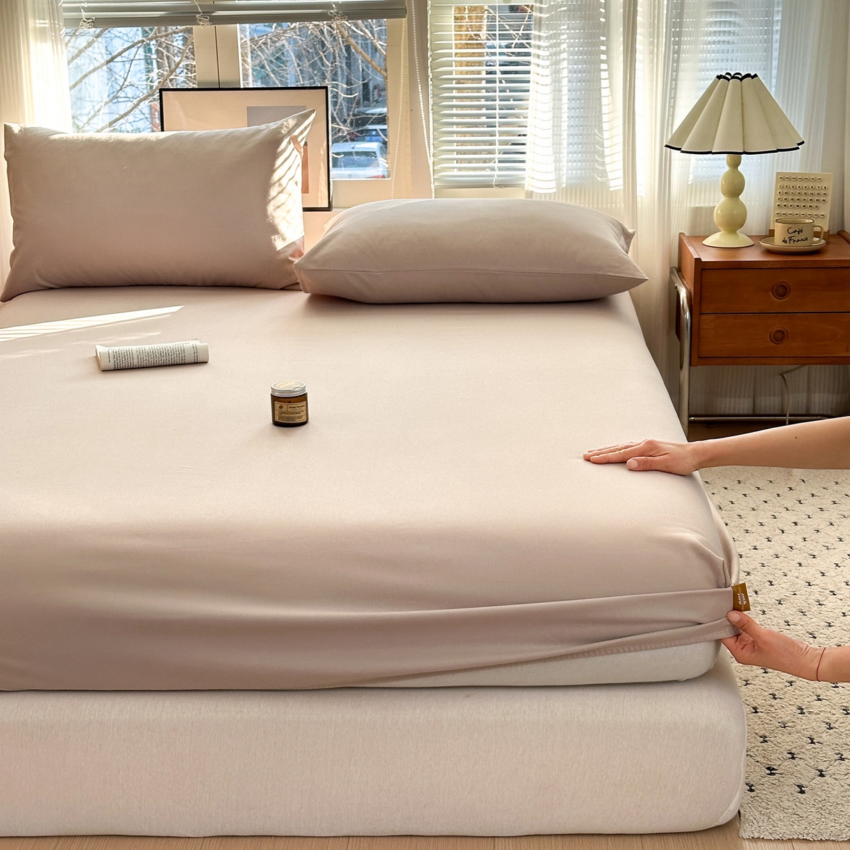 91家纺网 家纺一手货源 找家纺 女子家纺 2026新款全棉老粗布床笠 亚麻咖