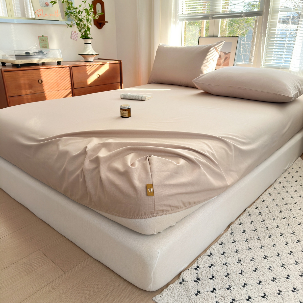 91家纺网 家纺一手货源 找家纺 女子家纺 2026新款全棉老粗布床笠 亚麻咖