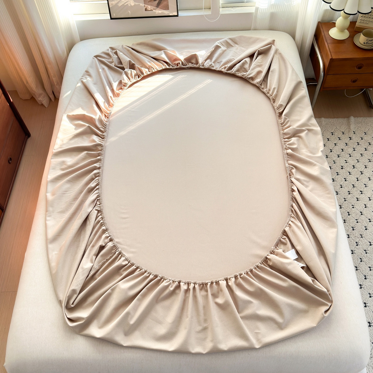 91家纺网 家纺一手货源 找家纺 女子家纺 2026新款全棉老粗布床笠 亚麻咖