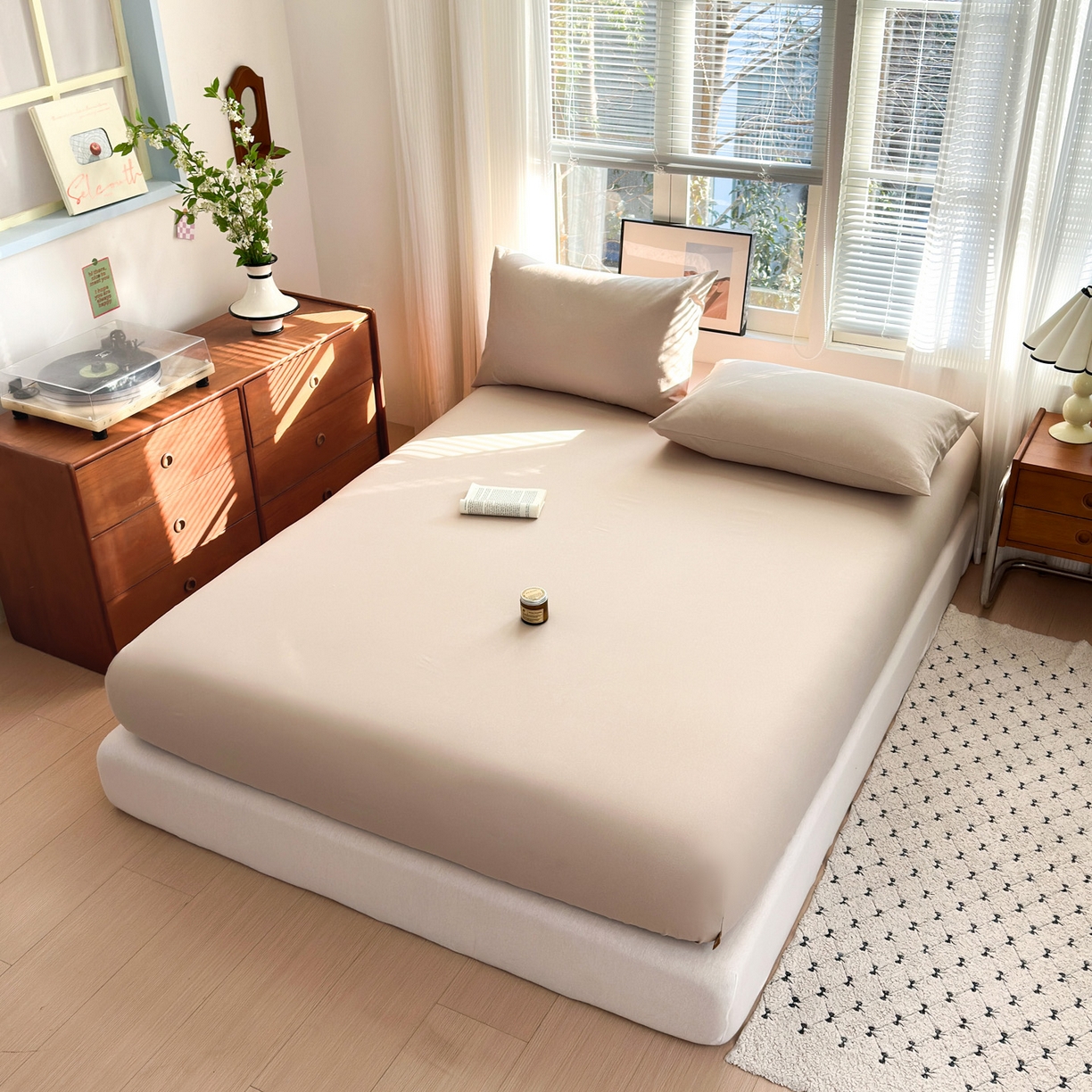 91家纺网 家纺一手货源 找家纺 女子家纺 2026新款全棉老粗布床笠 亚麻咖