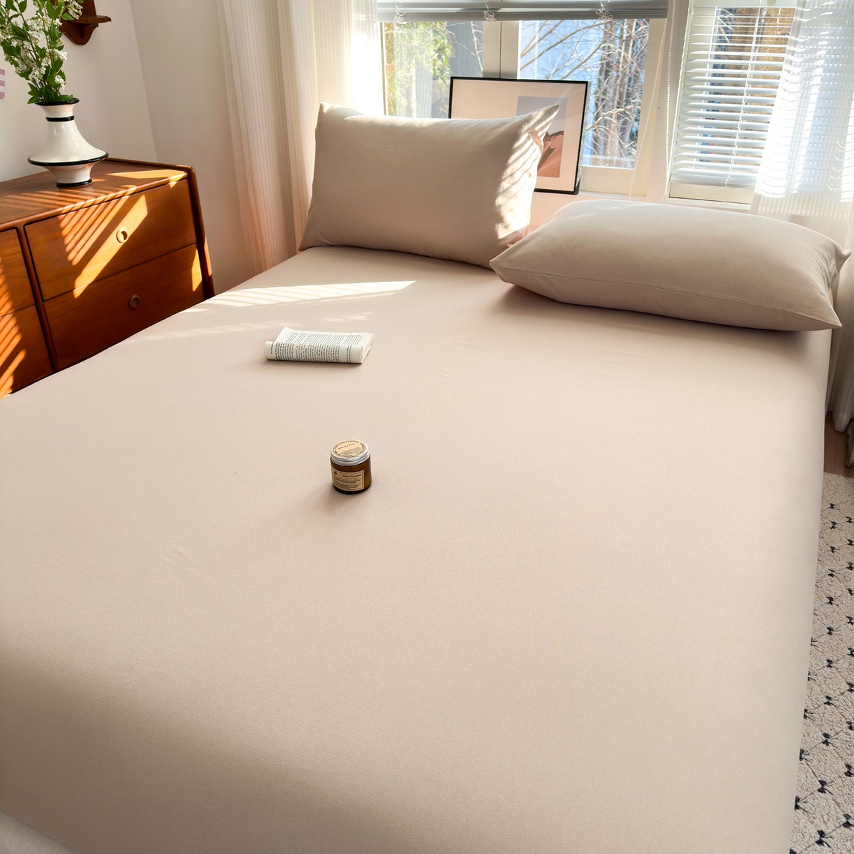 91家纺网 家纺一手货源 找家纺 女子家纺 2026新款全棉老粗布床笠 亚麻咖